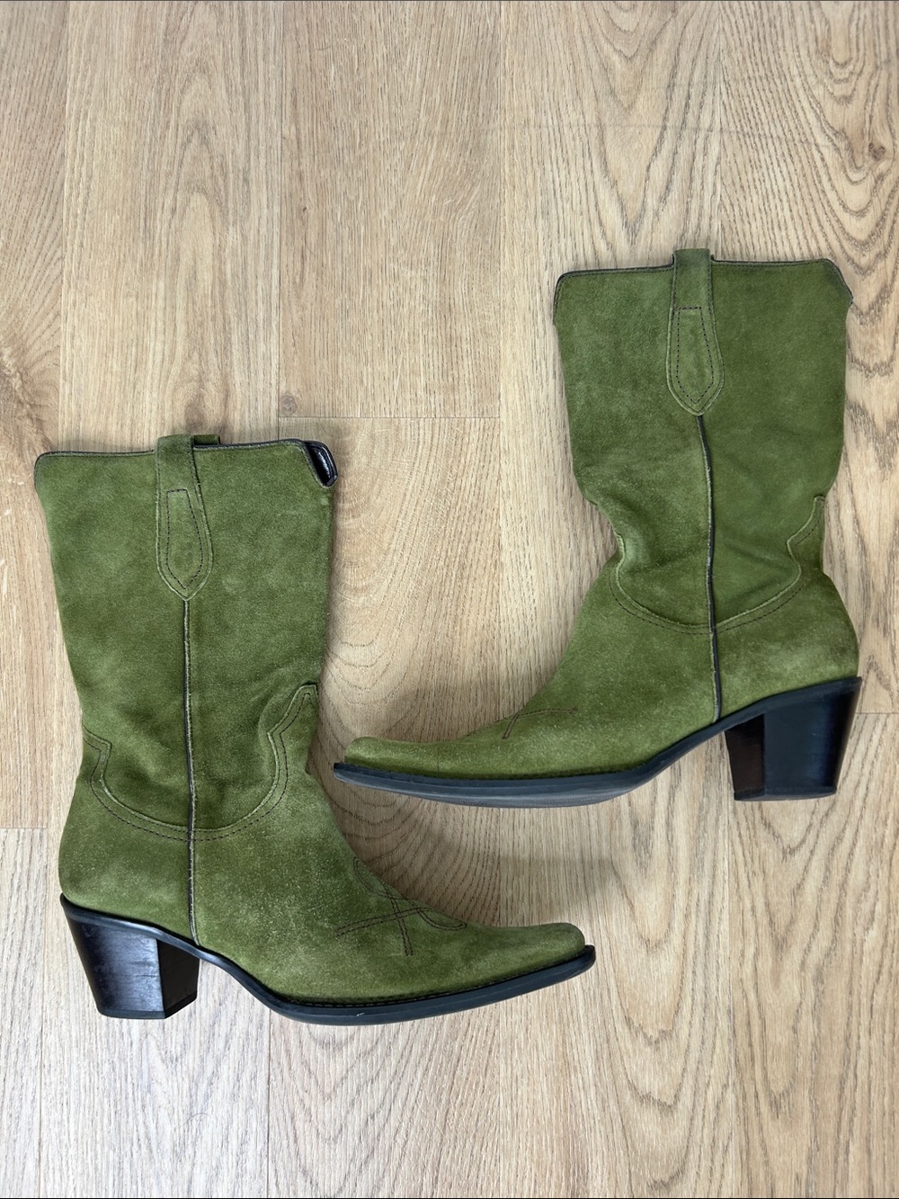 Franco Sarto Vintage Olive Suede Western Cowboy Boots Size 6.5 EUC